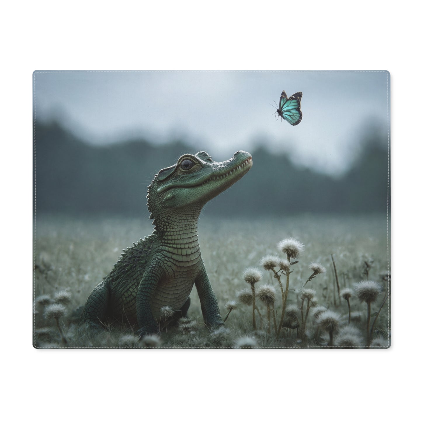 Curious Caiman Placemat – Azure Butterfly Whispers Through Dandelions