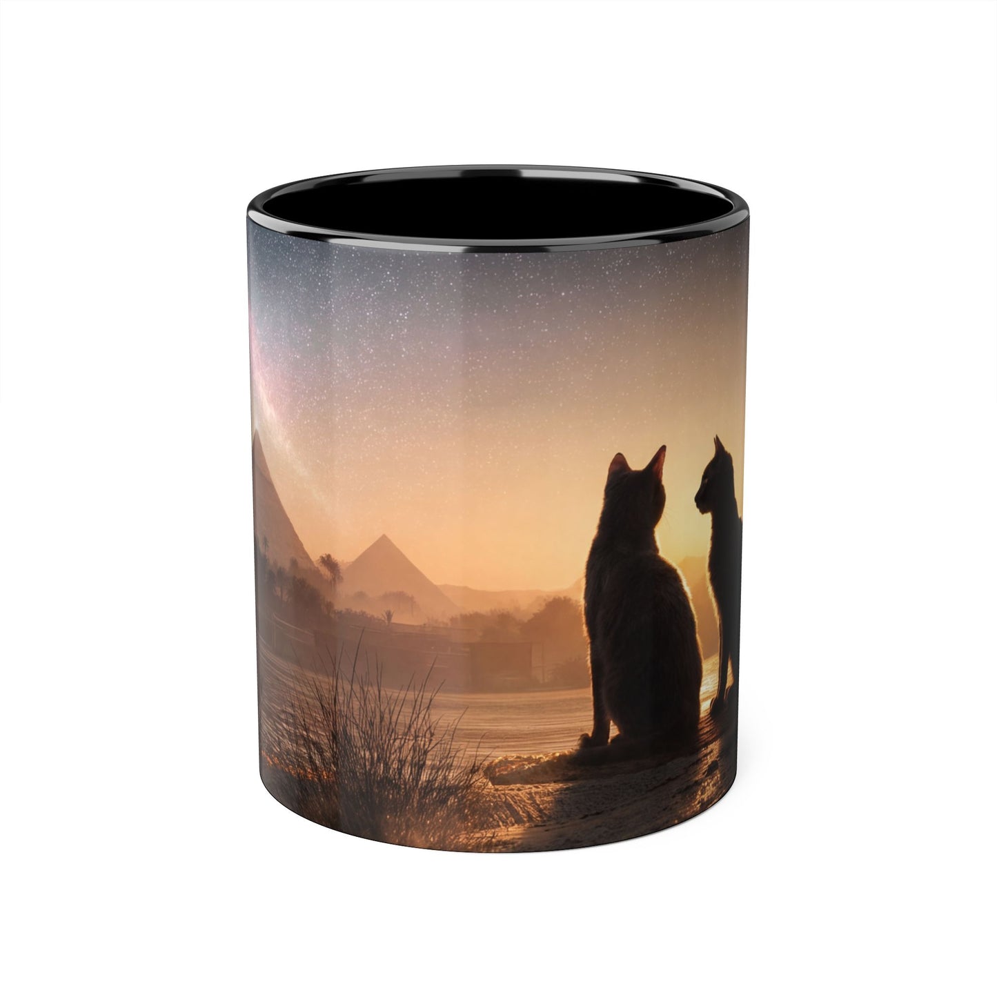 Twin Cats at the Pyramids Accent Mugs, 11oz – Nile Starlight Silhouette