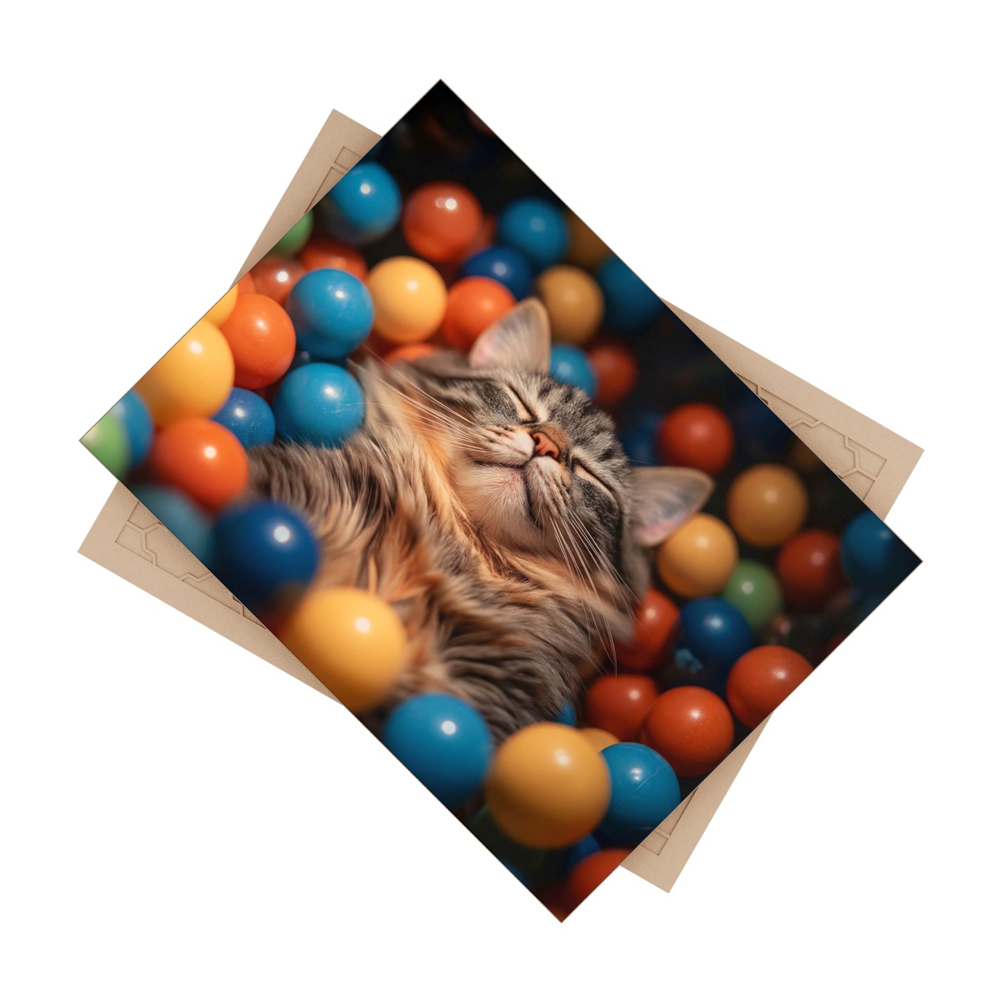 Content Cat in Ball Pit Ceramic Photo Tile – Whiskered Bliss in a Rainbow Nest