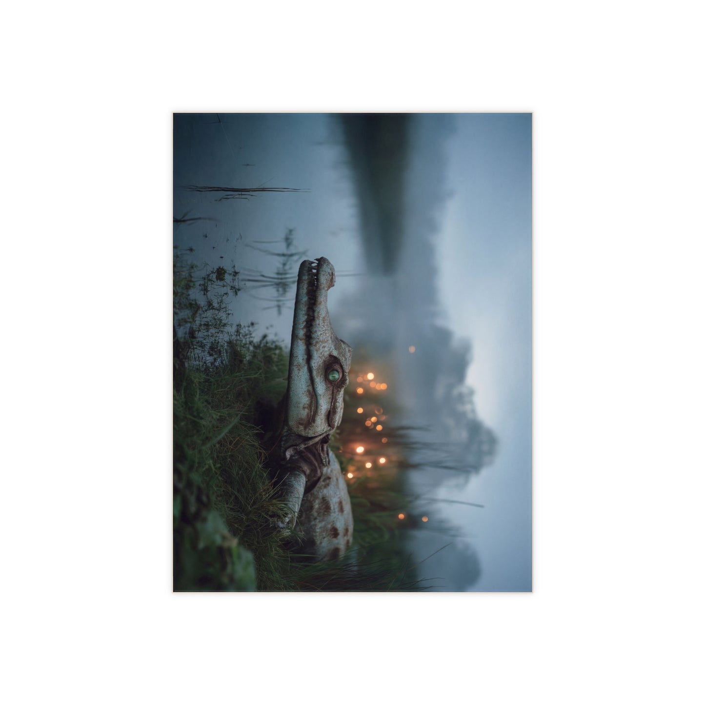 Misty River Crocodile Ceramic Photo Tile – Watchful Eye in Twilight