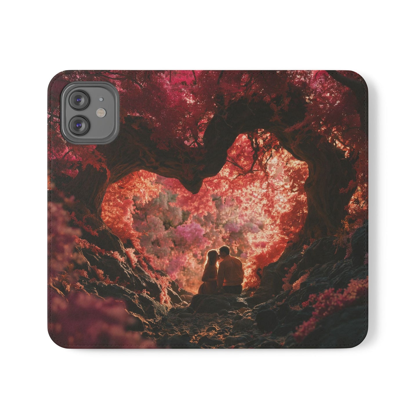 Crimson Arch Flip Cases – Heart-Shaped Canopy Romance