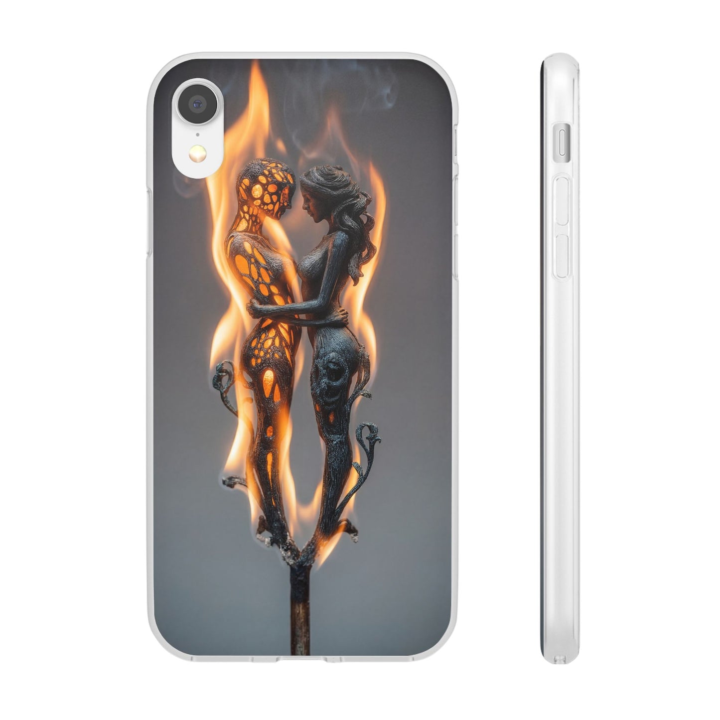 Flame-Embraced Lovers Flexi Cases – Intimate Glow Within the Fire