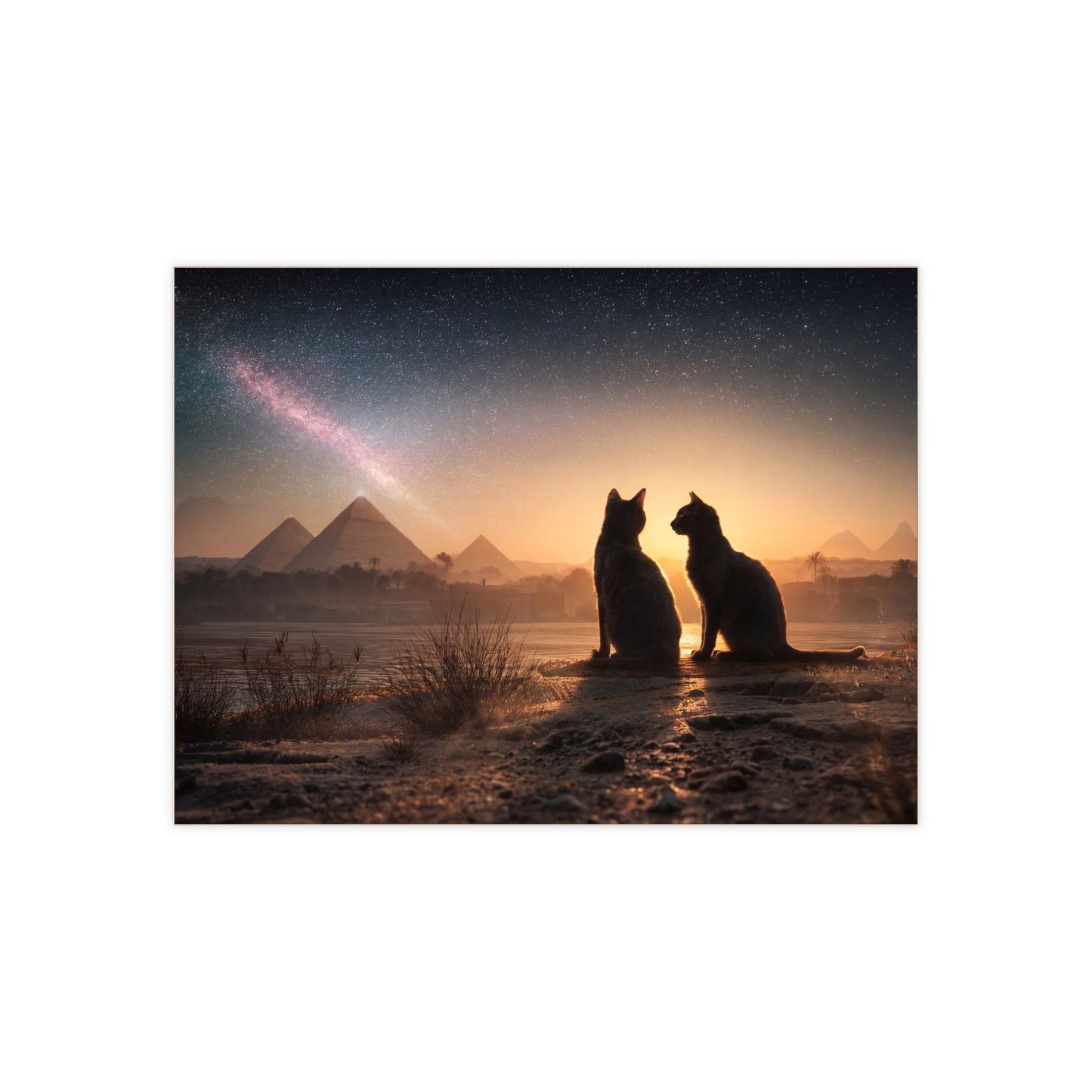 Starlit Pyramids Cat Tile – Whispers of Ancient Nightscape