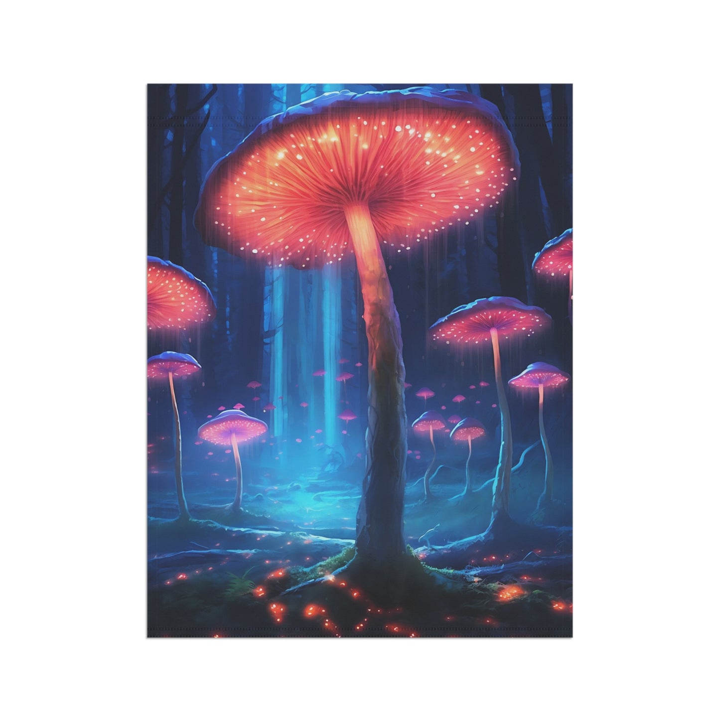 A forest under the glow of bioluminescent fungi, casting an ethereal light across the woodland floor, hyper-realistic, night scene - Garden & House Banner