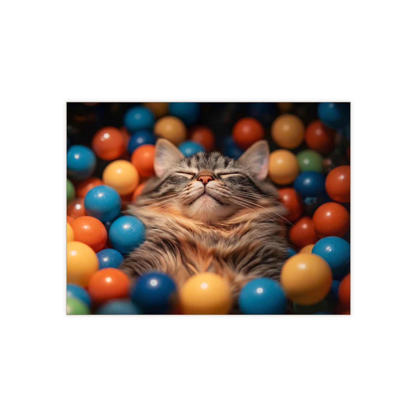 Content Cat in Ball Pit Ceramic Photo Tile – Whiskered Bliss in a Rainbow Nest