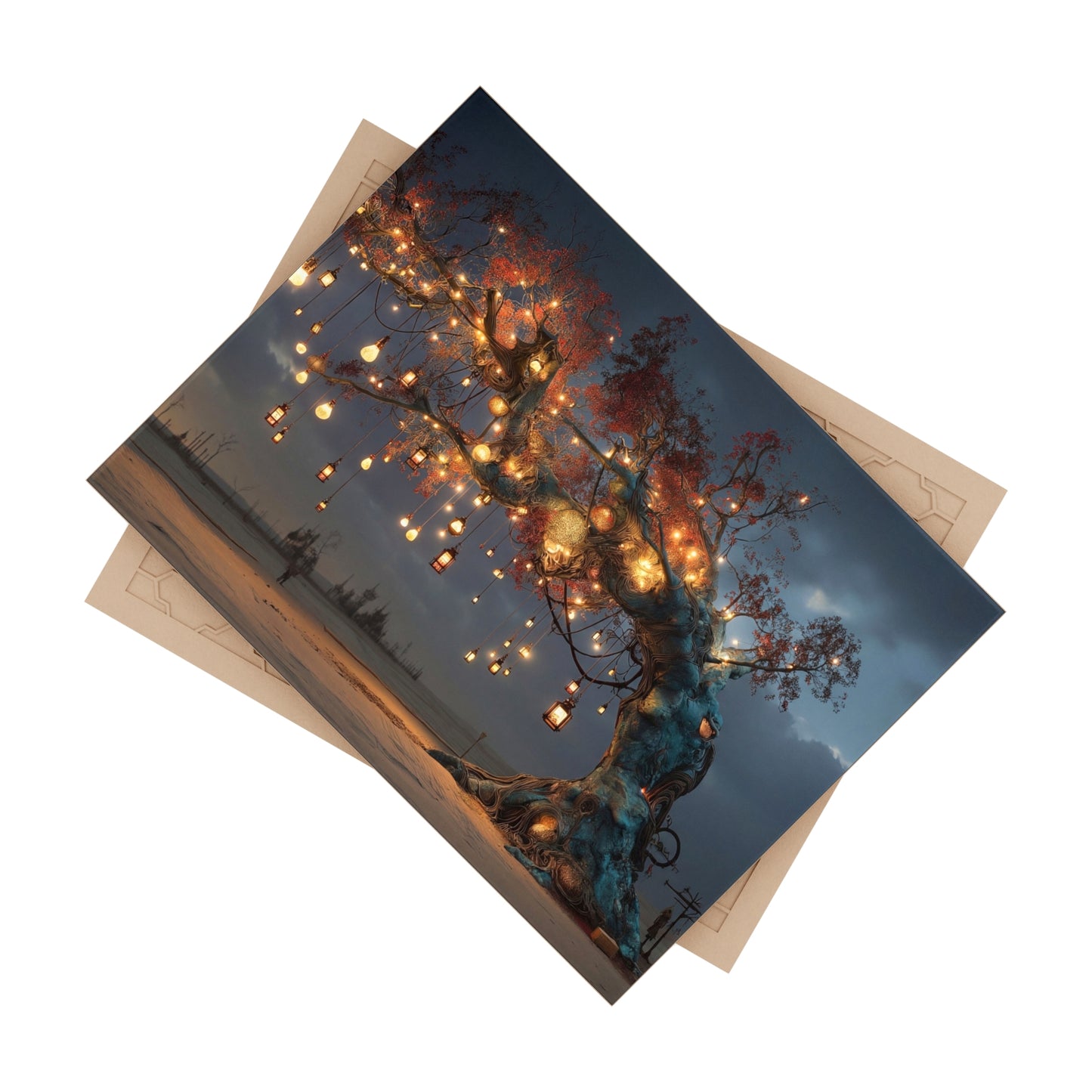 Whispering Lantern Tree Ceramic Photo Tile – A Desert’s Secret Glow