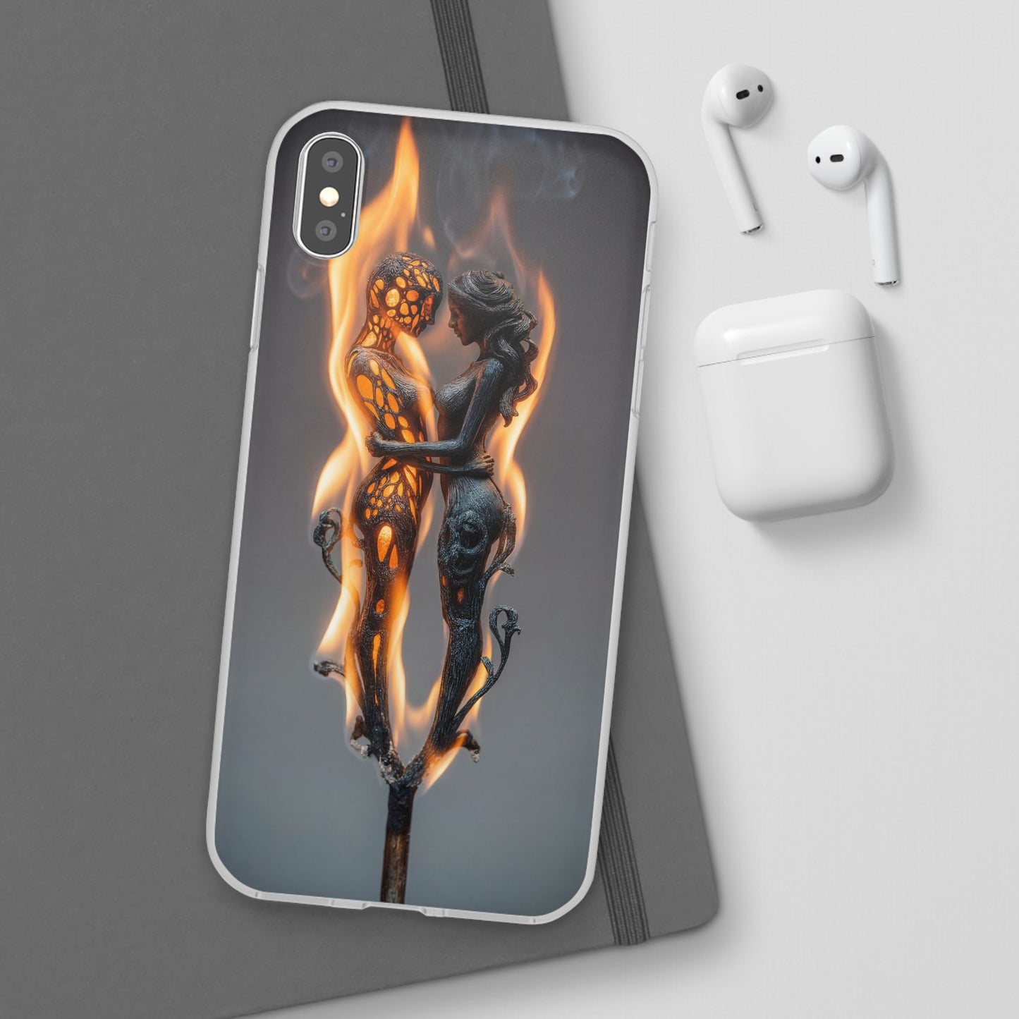 Flame-Embraced Lovers Flexi Cases – Intimate Glow Within the Fire