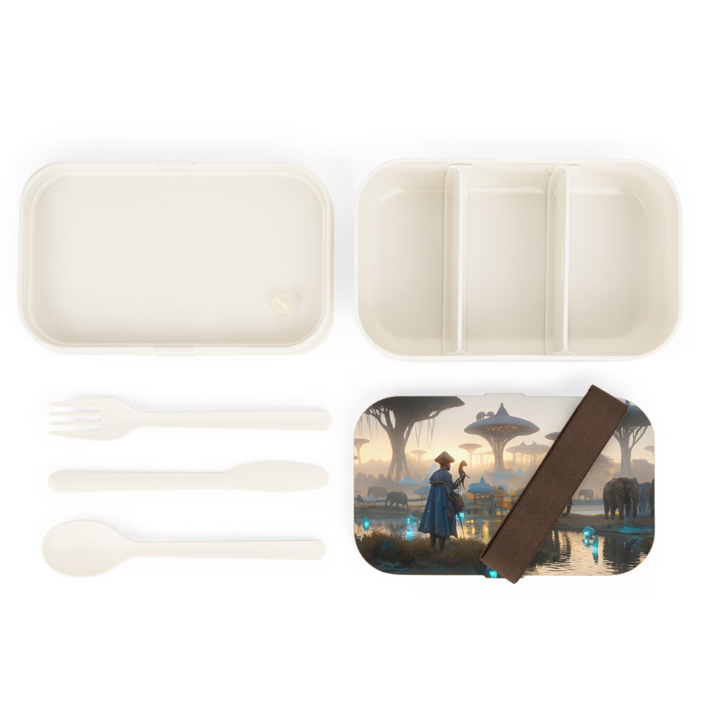 Eldritch River Guide Bento Lunch Box – Twilight Oasis with Bioluminescent Elephants