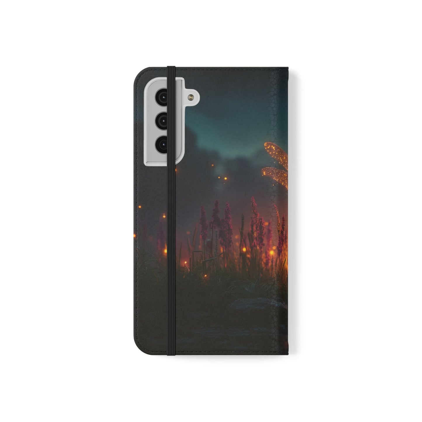 Bioluminescent Dragonfly Flip Cases – Glowing Amber Wings Over Twilight Marsh