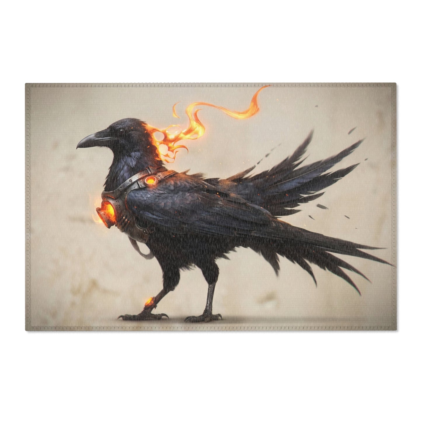 Fiery Raven Sentinel Area Rug – Ember-Clad Avian Guardian