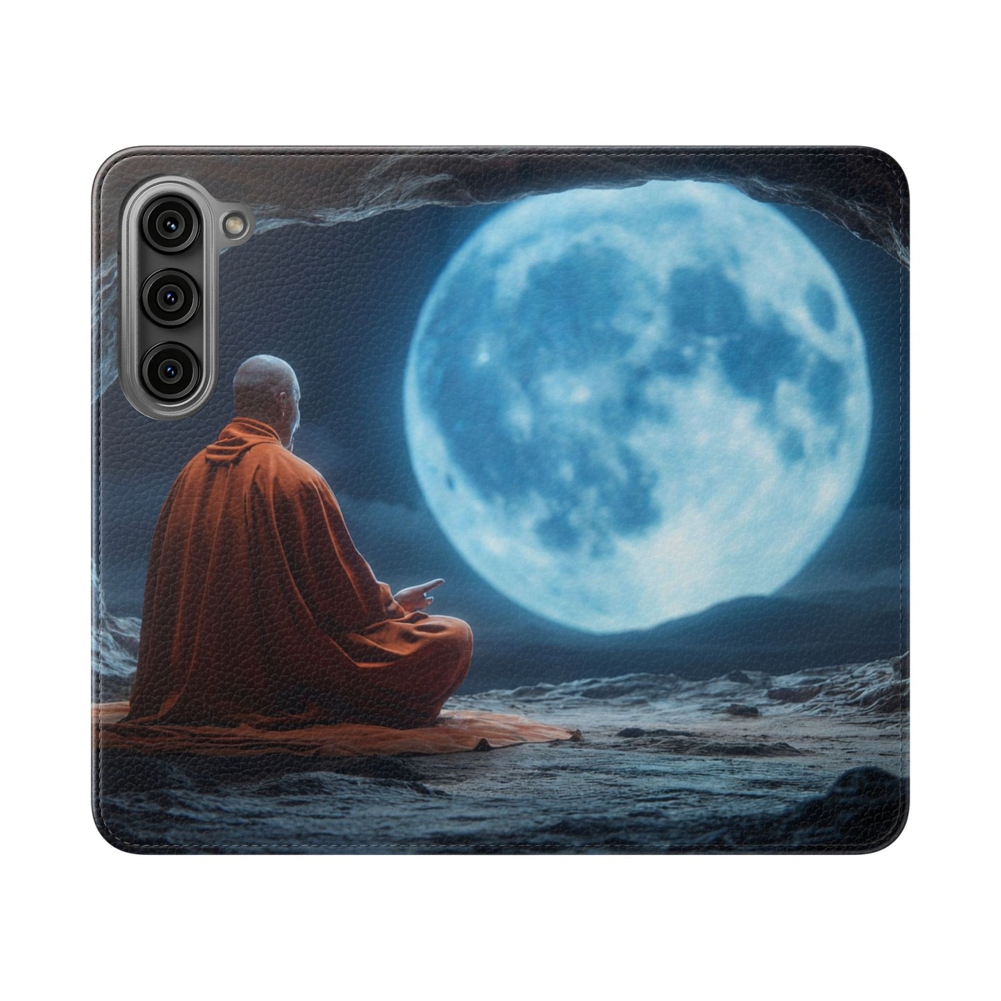Lunar Meditation Flip Cases – Serene Monk Under Moonlight