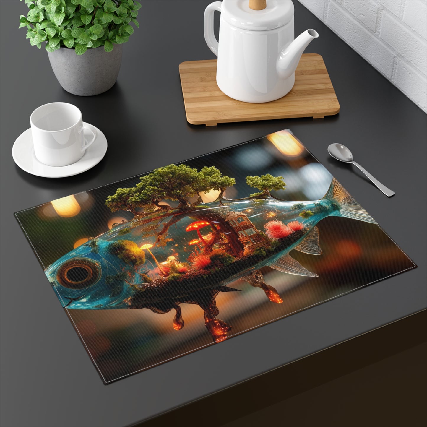 Whispering Forest Fish Placemat – Bioluminescent Underwater Sanctuary