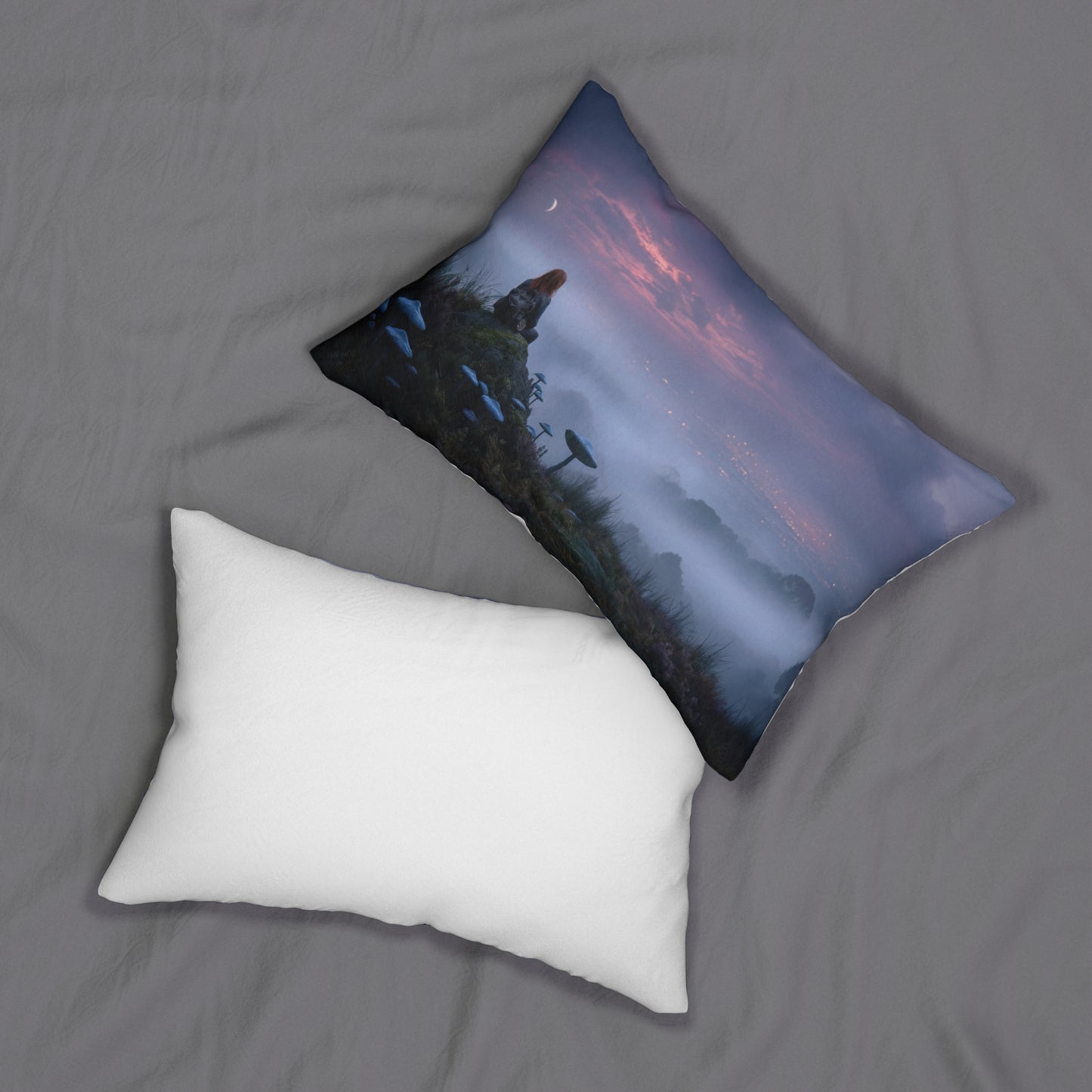 Moonlit Wanderer Spun Polyester Lumbar Pillow – Twilight Meadow Sanctuary