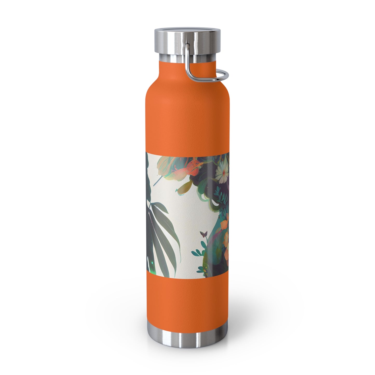 character design, double exposure shot, front profile of a beautiful tea faerie filled with a blooming amazonian jungle, happiness - Copper Vacuum Insulated Bottle, 22oz