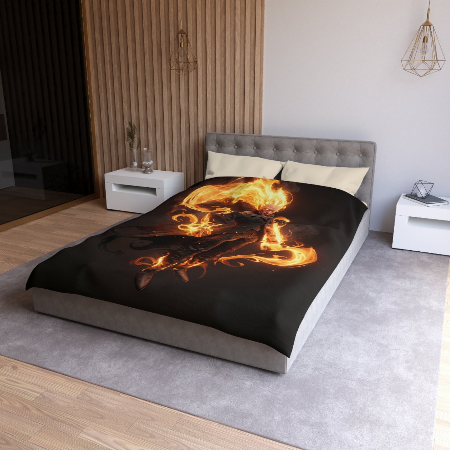 Fiery Sentinel Microfiber Duvet Cover – Embers of the Crimson Knight