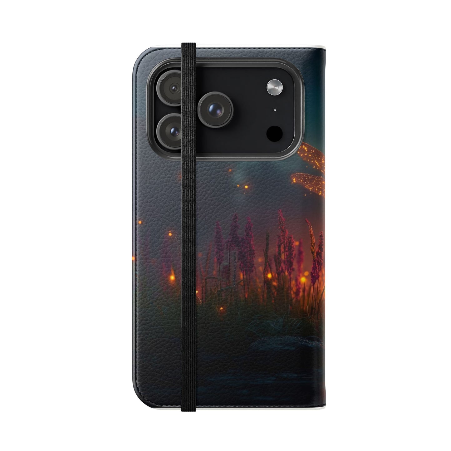 Bioluminescent Dragonfly Flip Cases – Glowing Amber Wings Over Twilight Marsh