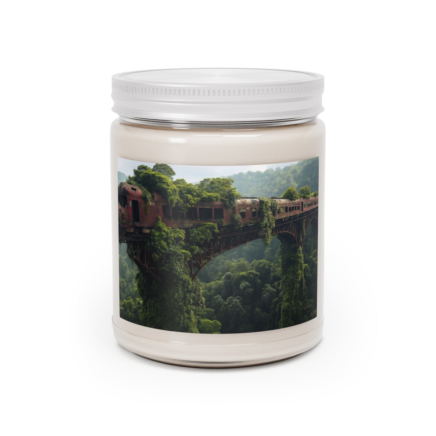Overgrown Train Bridge Scented Soy Candles with White Lid, 9oz – Verdant Ruins of a Forgotten Journey
