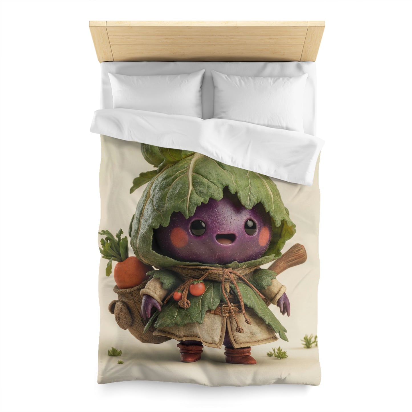 Purple Eggplant Guardian Microfiber Duvet Cover – Leaf-Crowned Harvest Scout