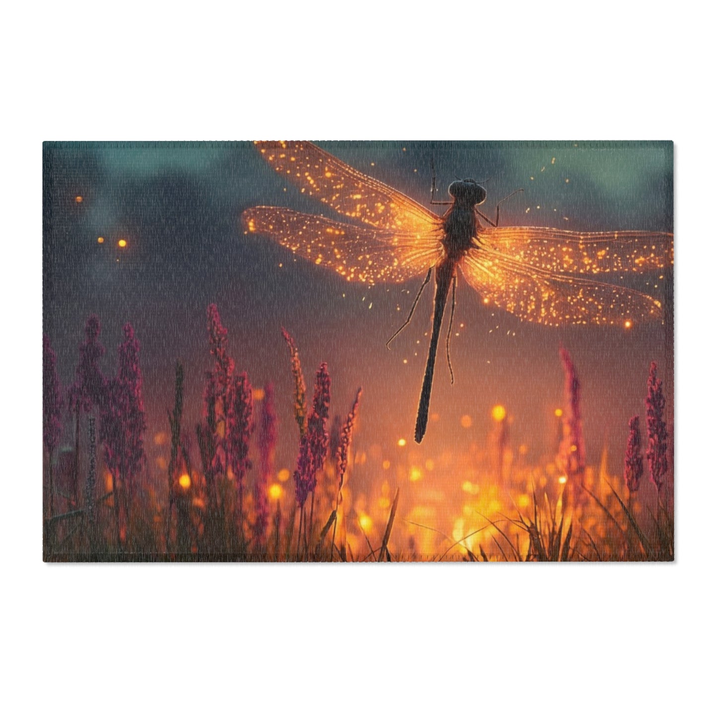 Glowing Dragonfly Area Rug – Twilight Meadow Dreamscape
