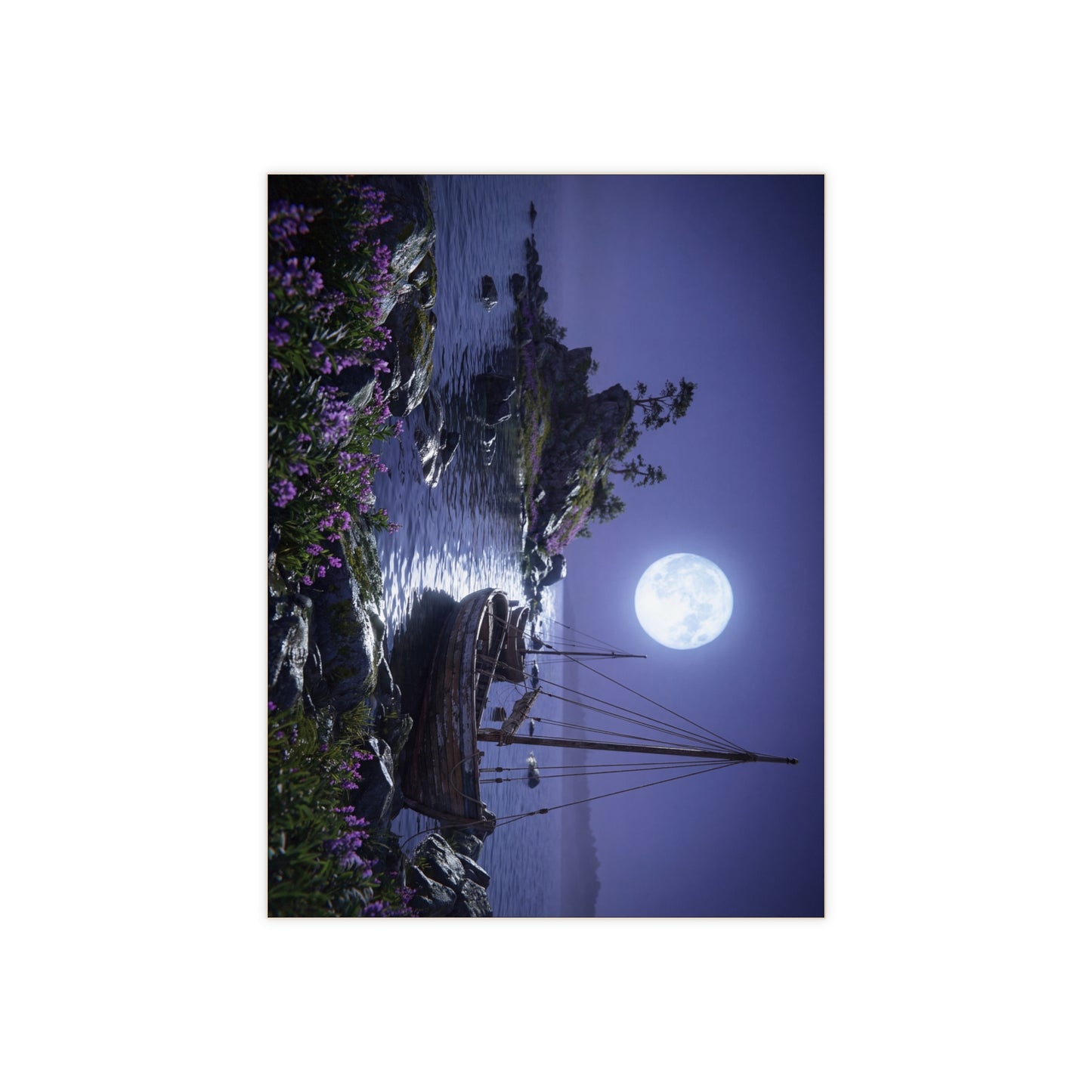 Moonlit Harbor Boats Ceramic Photo Tile – Whispering Waterscape at Dusk