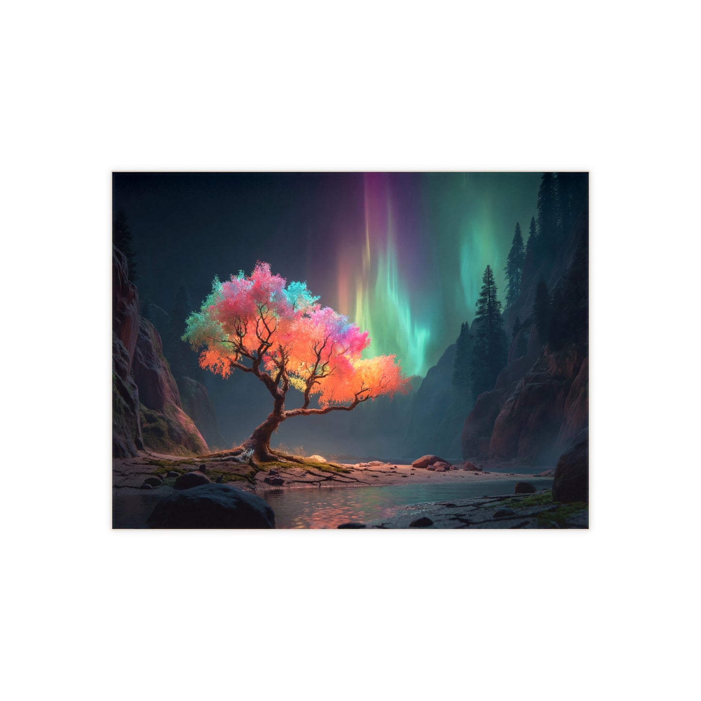 Aurora Tree Ceramic Photo Tile – Whimsical Canopy in Midnight Canyon