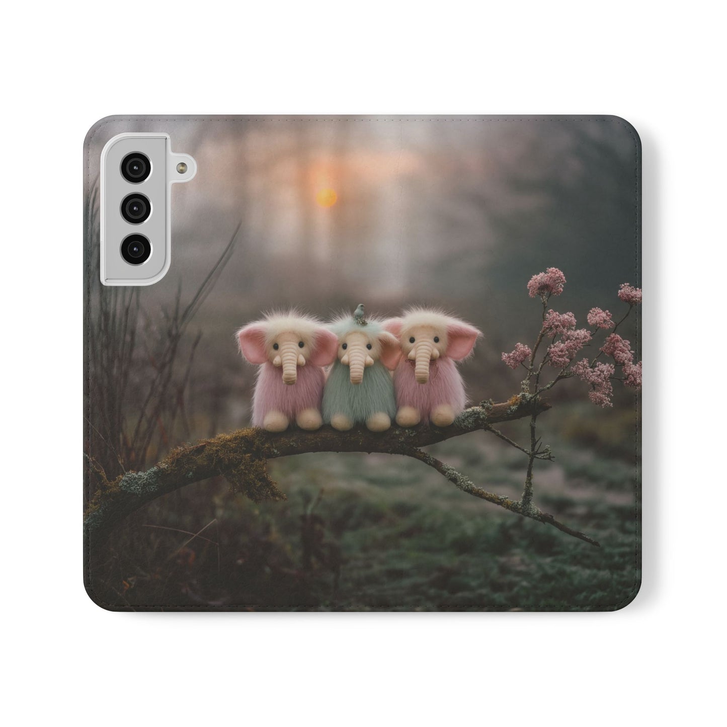 Mossy Branch Elephants Flip Cases – Pastel Fluff Guardians