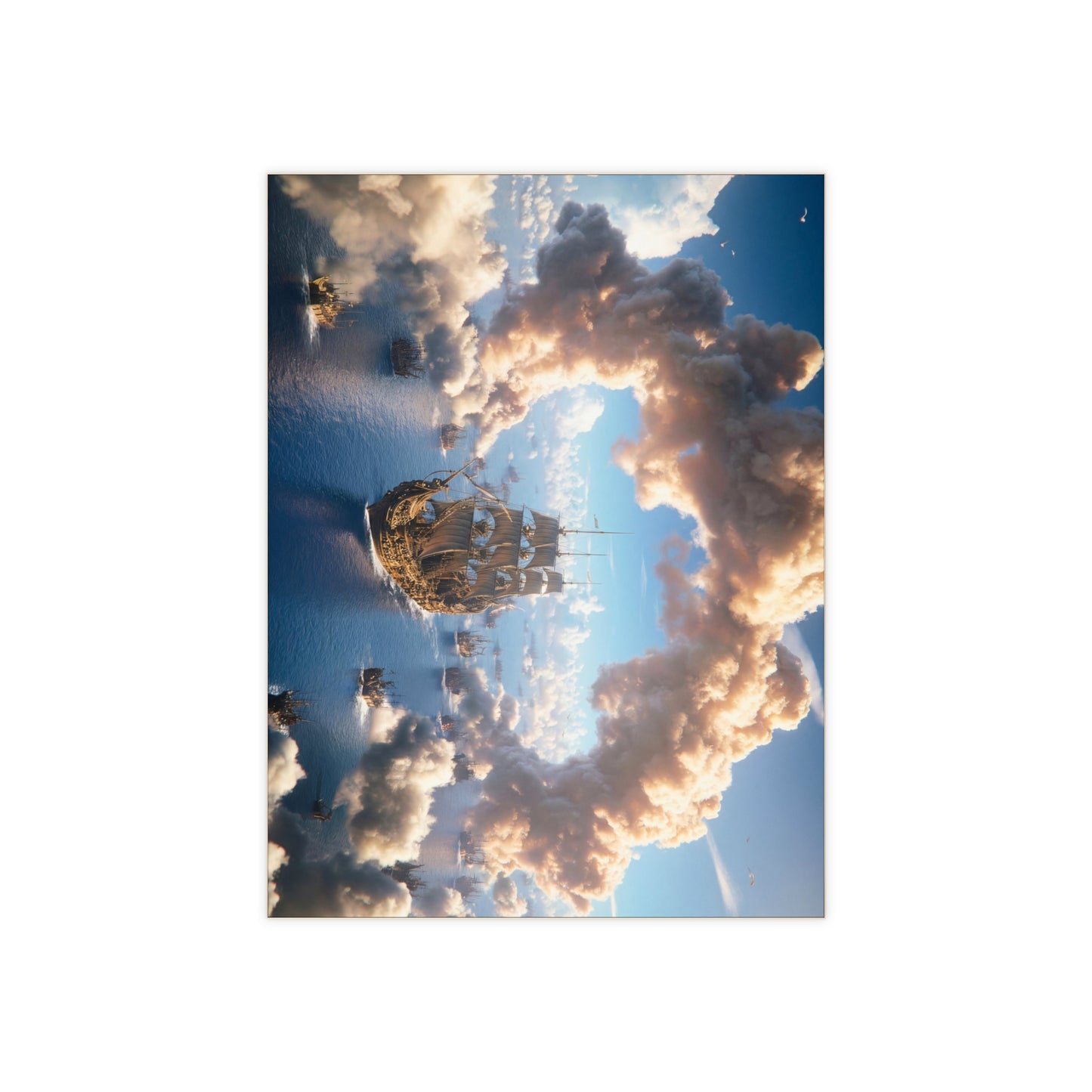 Armada Through the Clouds Ceramic Photo Tile – Golden Fleet on Azure Seas