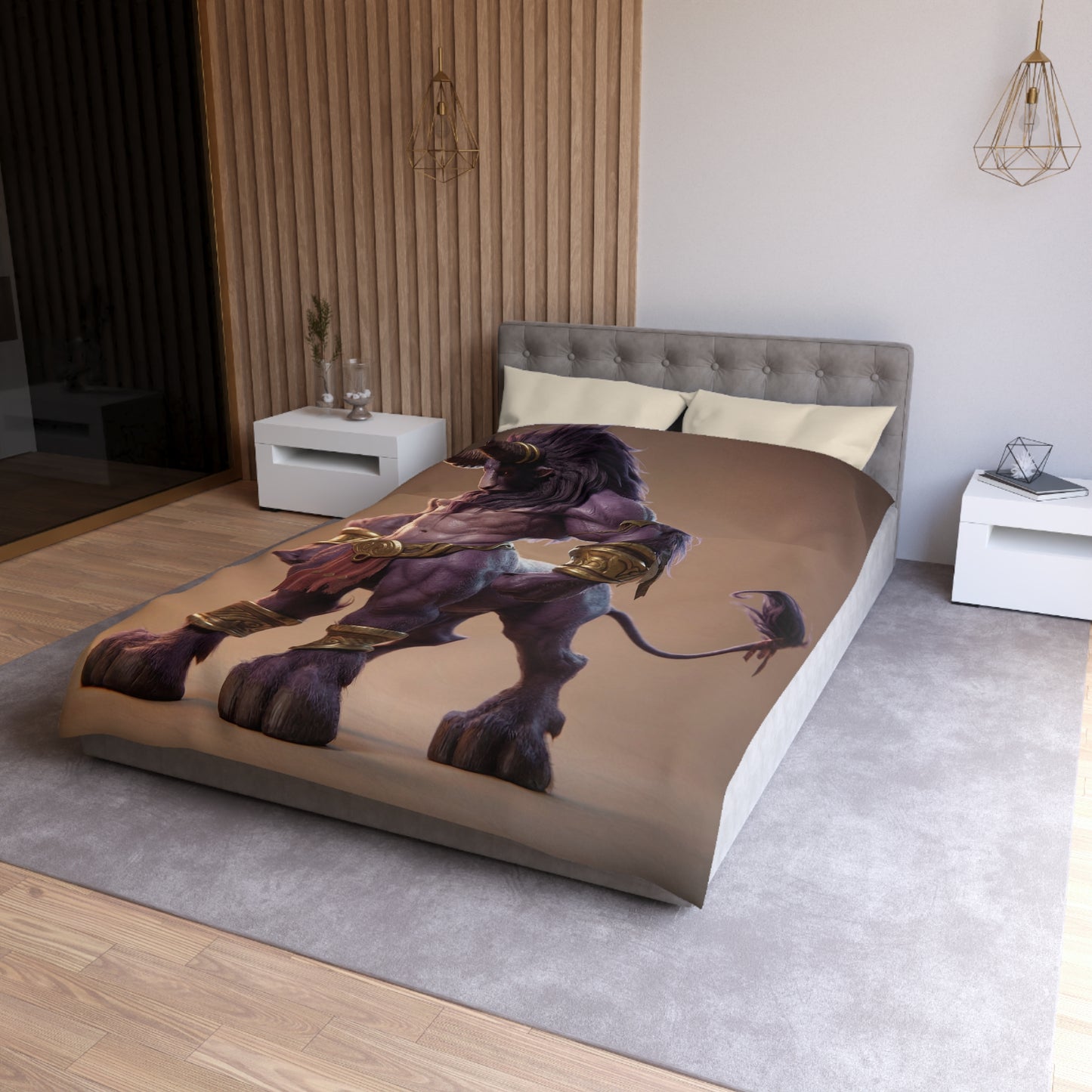 Purple Bull Sentinel Microfiber Duvet Cover – Regal Warrior in Golden Armor
