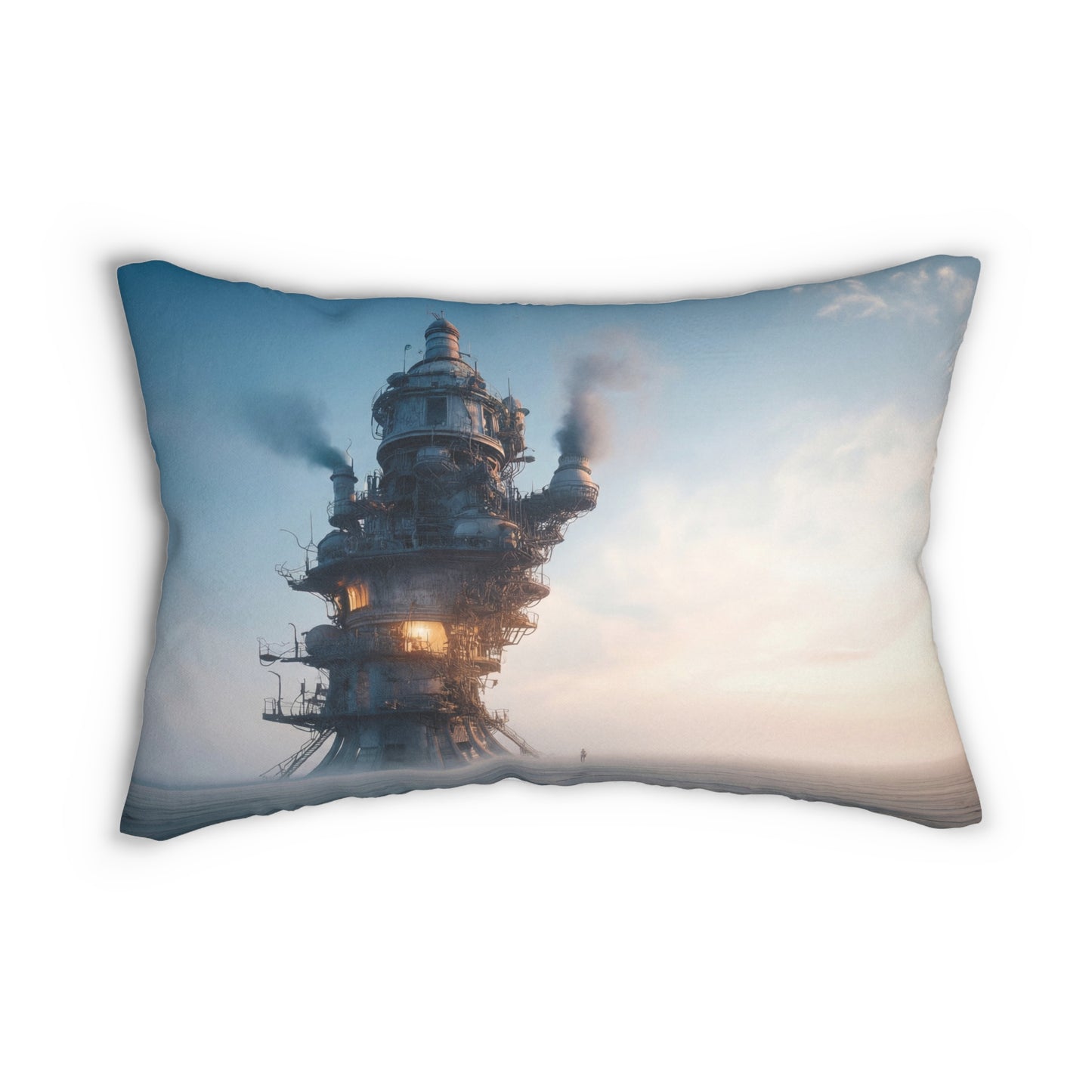 Steamforged Sky Tower Lumbar Pillow – A Lone Sentinel Against the Dawn