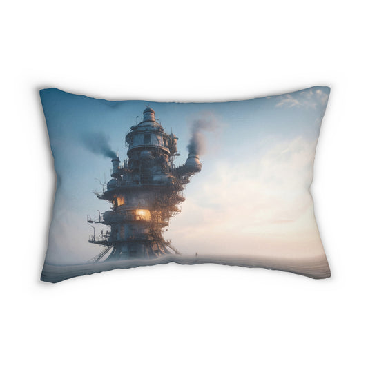 Steamforged Sky Tower Lumbar Pillow – A Lone Sentinel Against the Dawn
