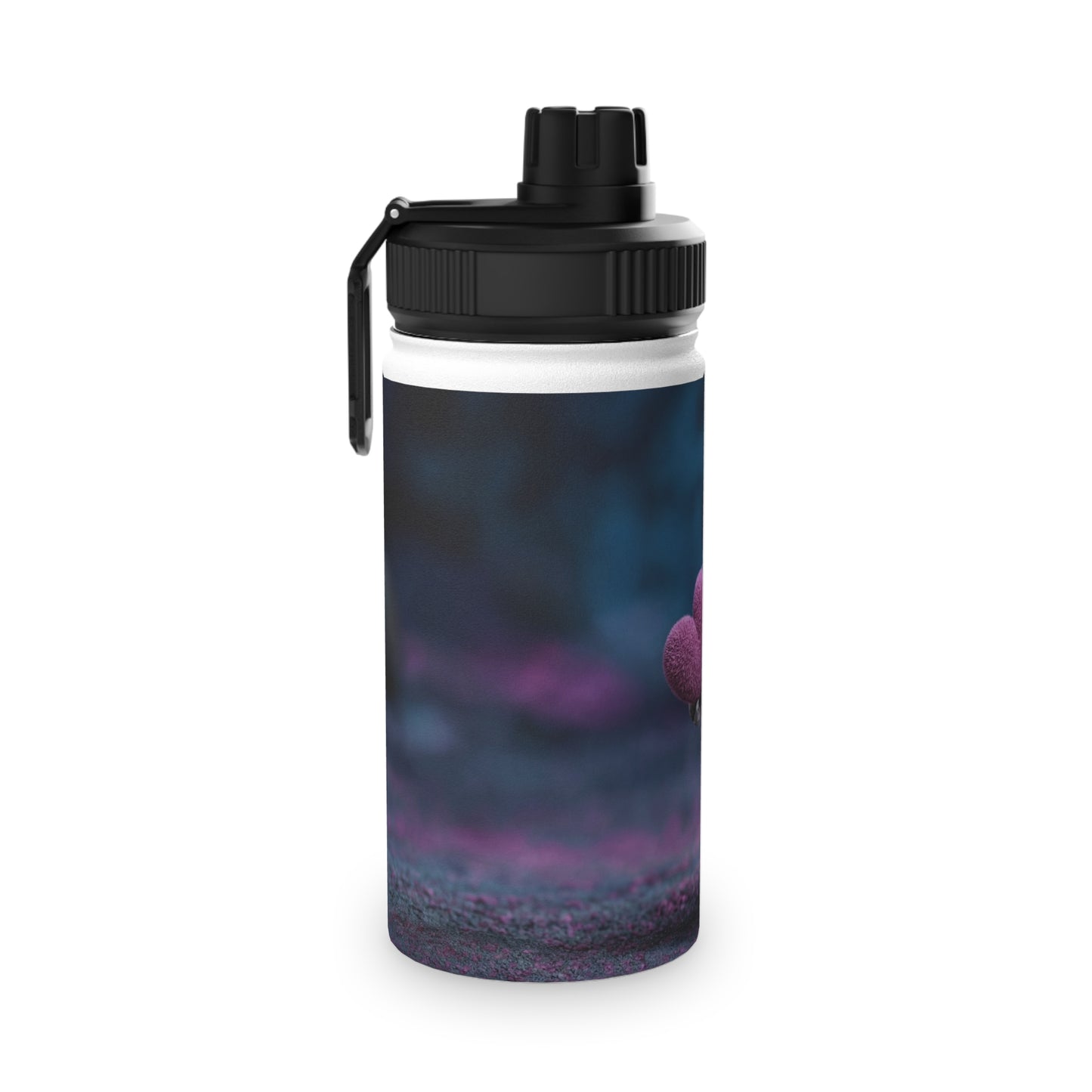 Velvet Owl with Heart Stainless Steel Water Bottle, Sports Lid – Midnight Whimsy Companion