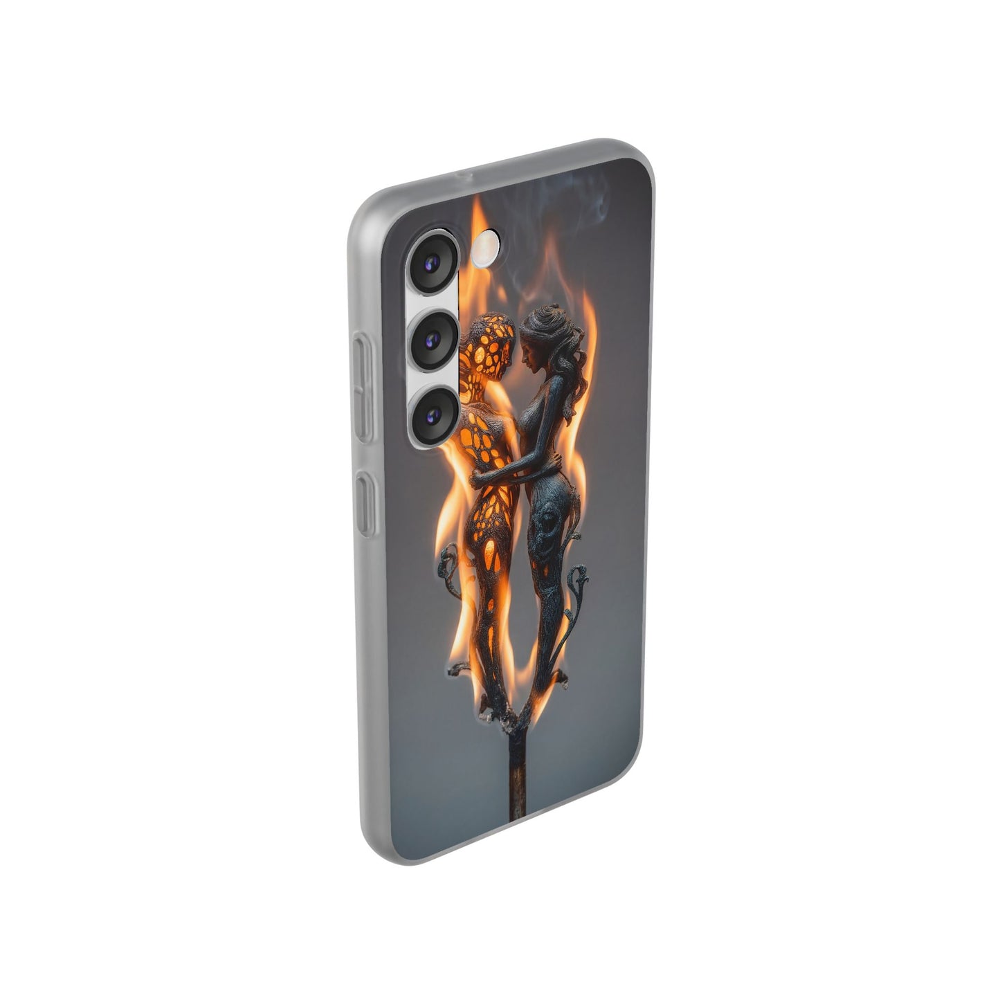 Flame-Embraced Lovers Flexi Cases – Intimate Glow Within the Fire