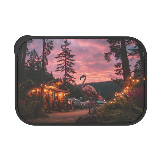 Twilight Flamingo PLA Bento Box with Band and Utensils – Forest Festival Serenity