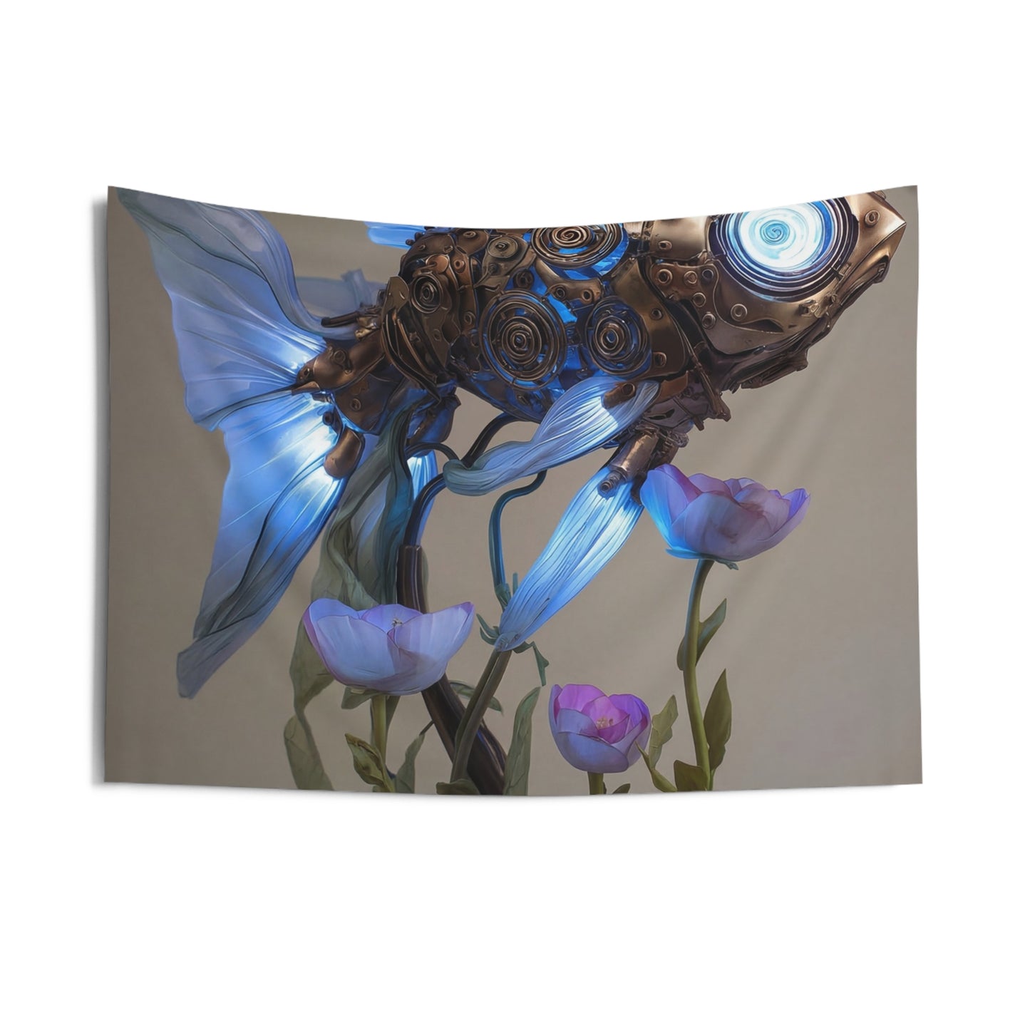 Steampunk Goldfish Indoor Wall Tapestries – Glowing Mechanical Bloom