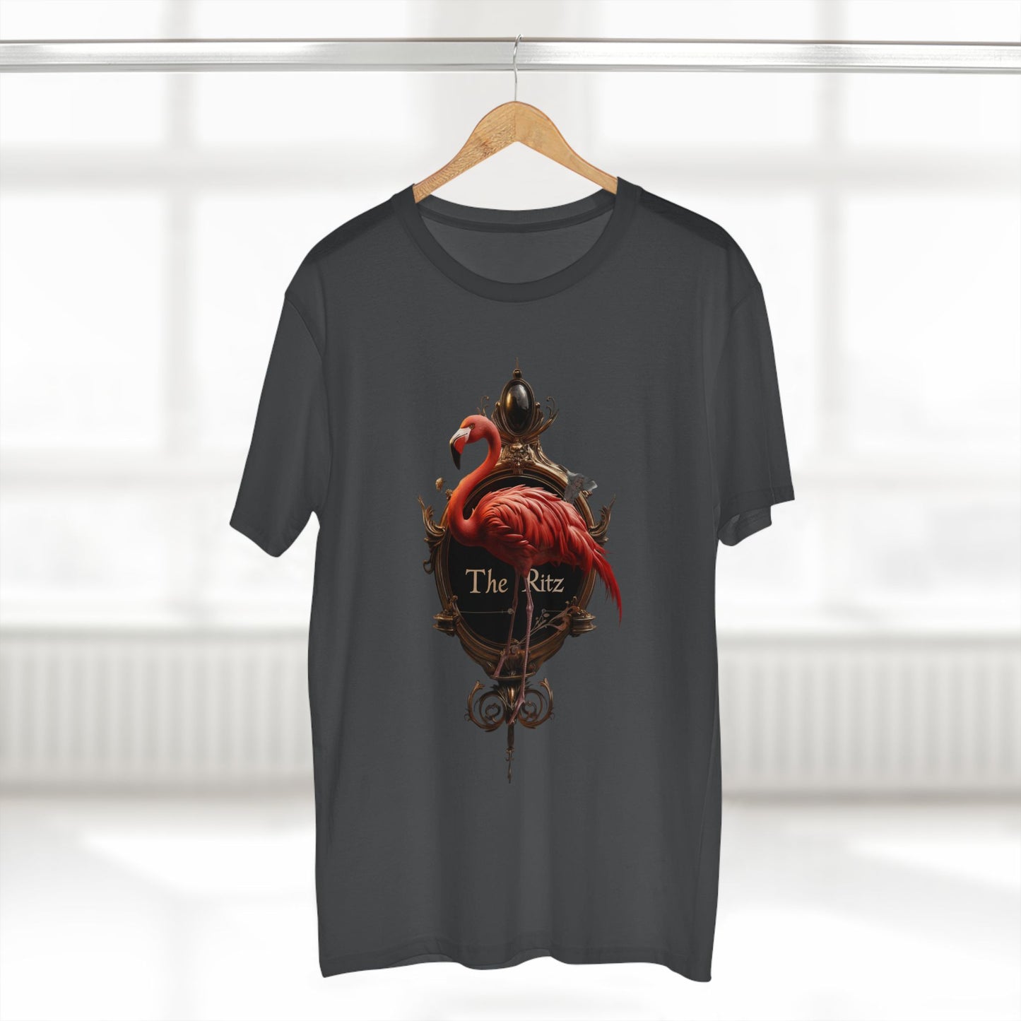 Crimson Flamingo The Ritz Tee – Ornate Gold Crest & Elegant Bird Art