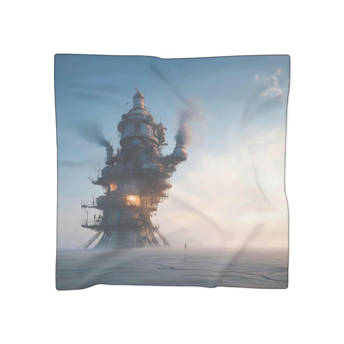 Skyward Steam Tower Poly Scarf – Industrial Dawn Dreamscape