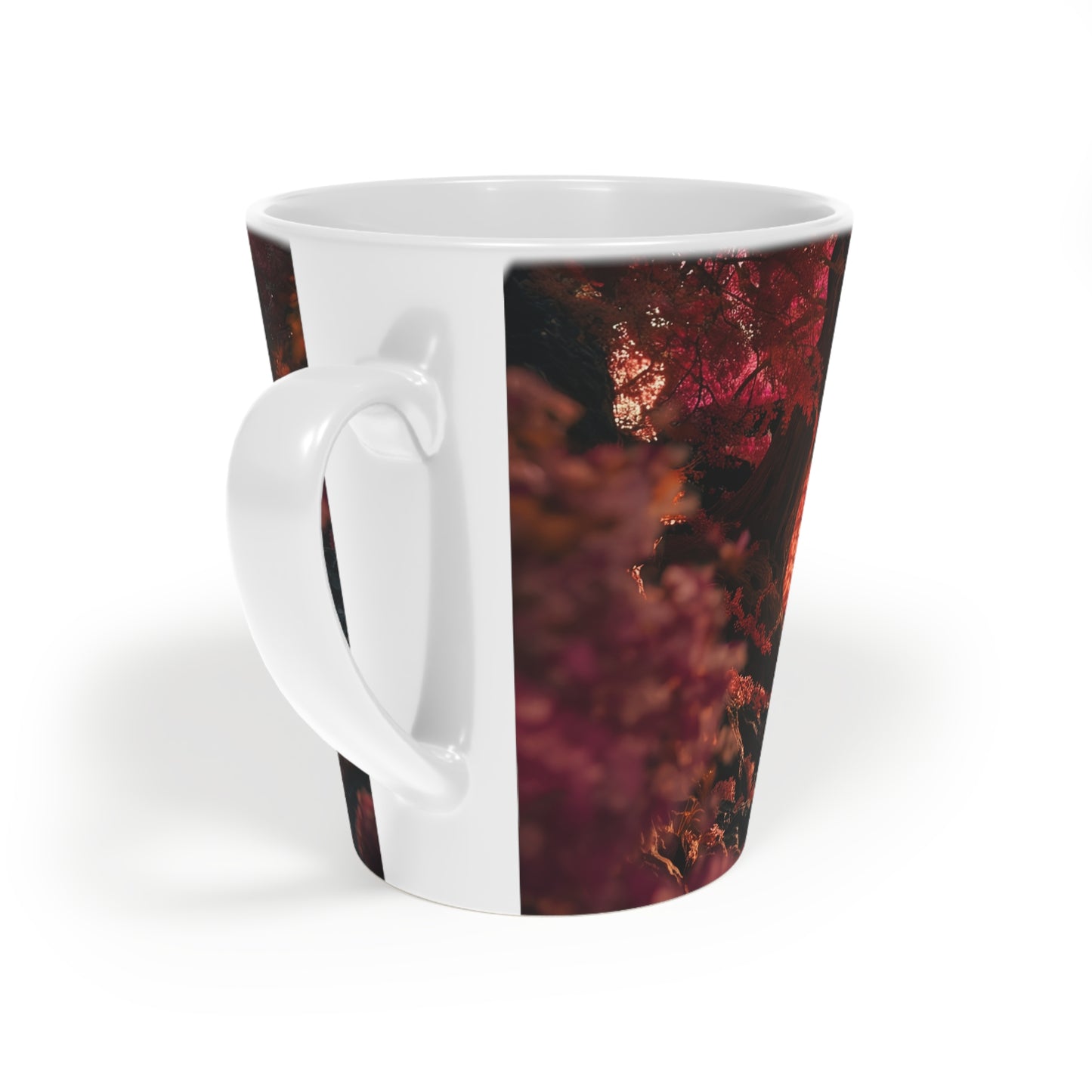 Crimson Heart Tree Latte Mug, 12oz – Rose Petal Canopy Retreat