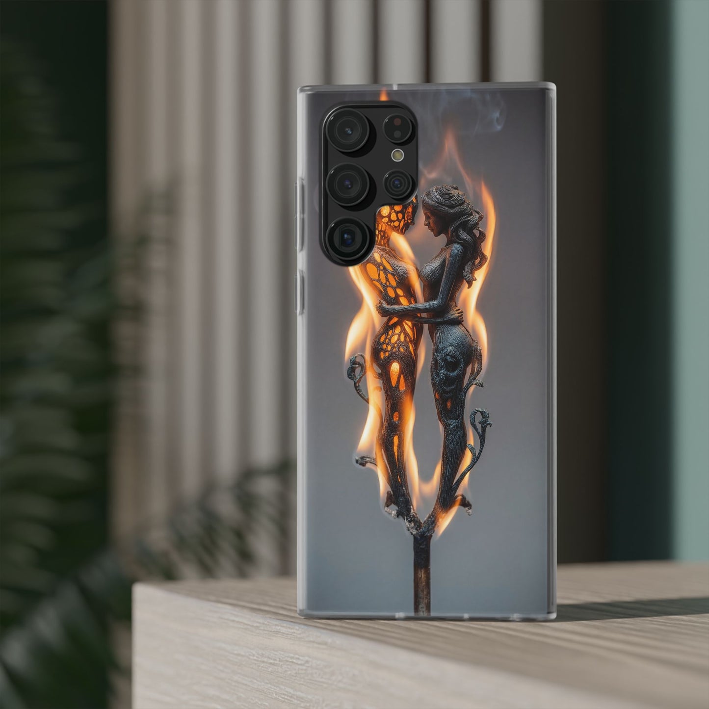 Flame-Embraced Lovers Flexi Cases – Intimate Glow Within the Fire