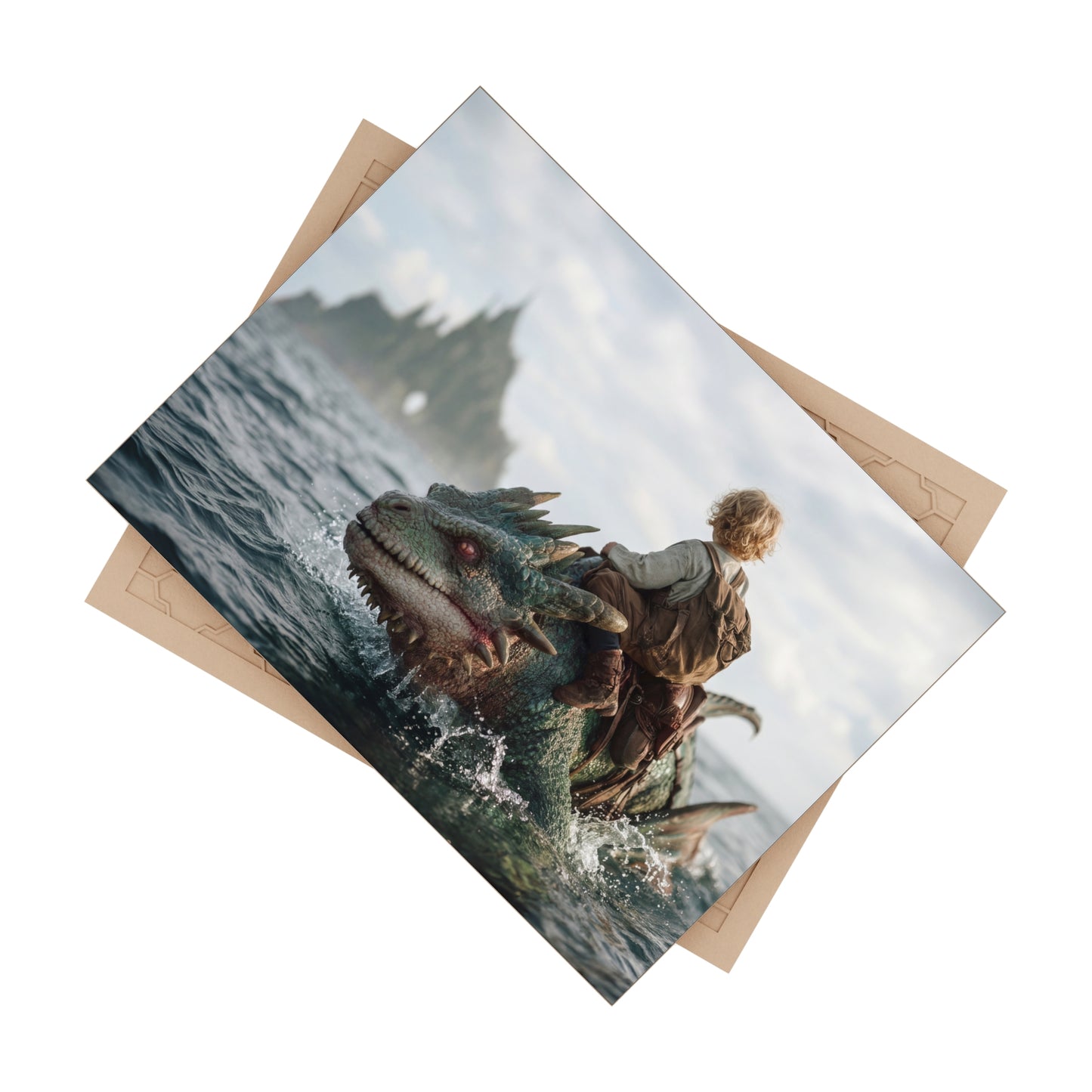Child on Sea Dragon Ceramic Photo Tile – Voyage to the Misty Isle