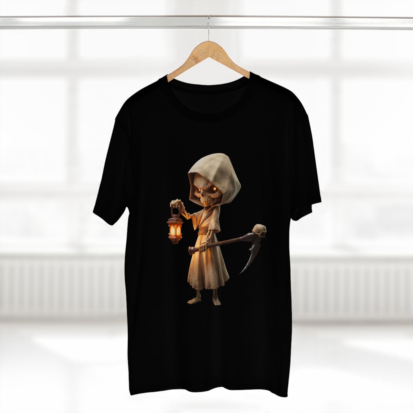Lantern Skeleton Sentinel Adult Staple Tee – Candlelit Guardian Journey