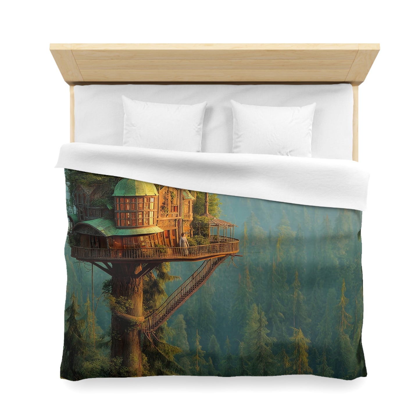 Treehouse Sentinel Microfiber Duvet Cover – Sunlit Canopy Sanctuary