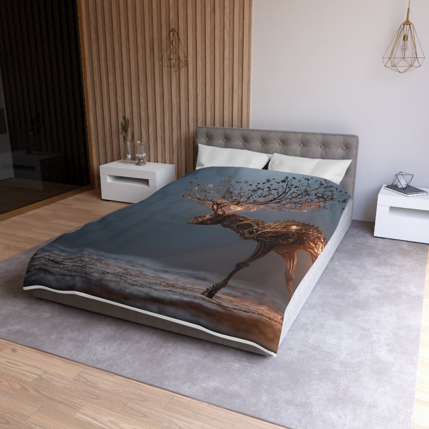 Clockwork Stag Microfiber Duvet Cover – Luminescent Forest Guardian