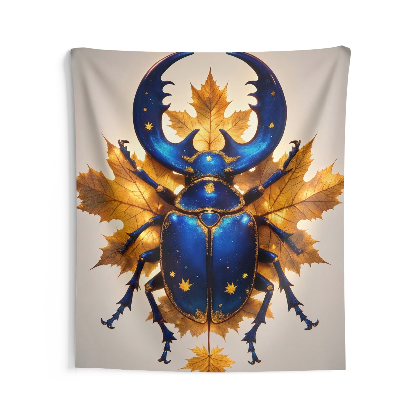 Celestial Beetle Indoor Wall Tapestries – Midnight Blue & Gilded Autumn Dream