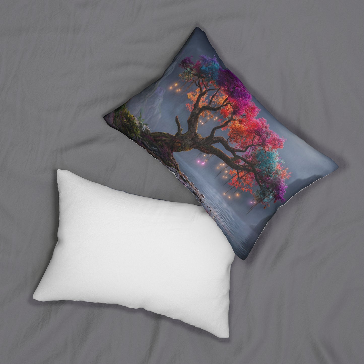 Chromatic Wisp Tree Spun Polyester Lumbar Pillow – Moonlit Fantasy Canopy