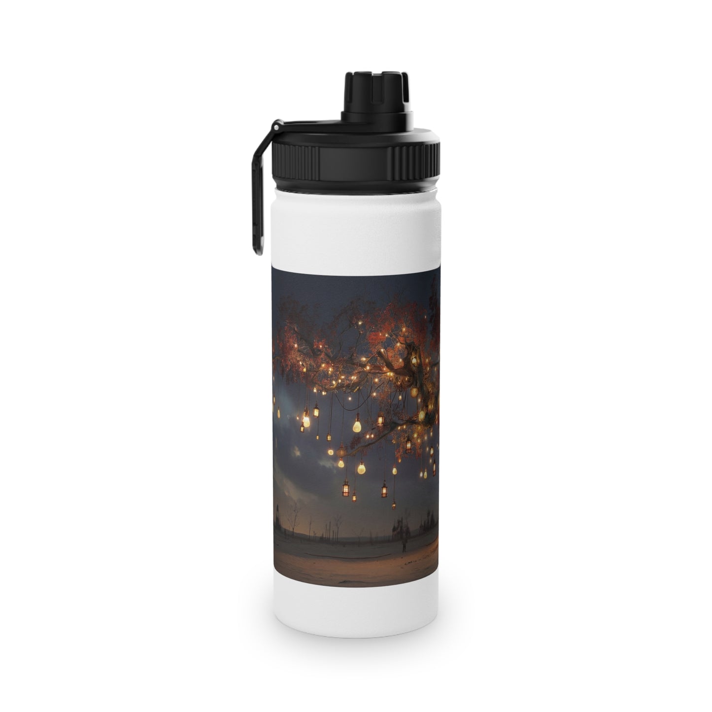 Luminescent Wishing Tree Stainless Steel Water Bottle, Sports Lid – Desert Night’s Warmth