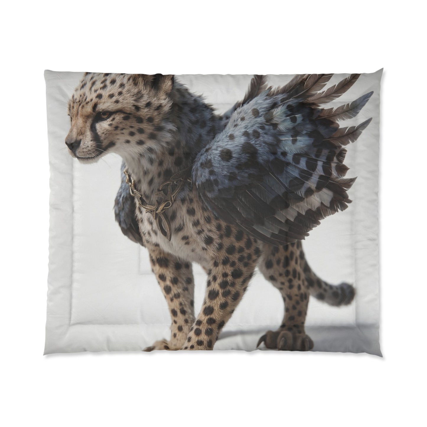 Winged Cheetah Comforter – Shadowed Feline Flight Dreamscape