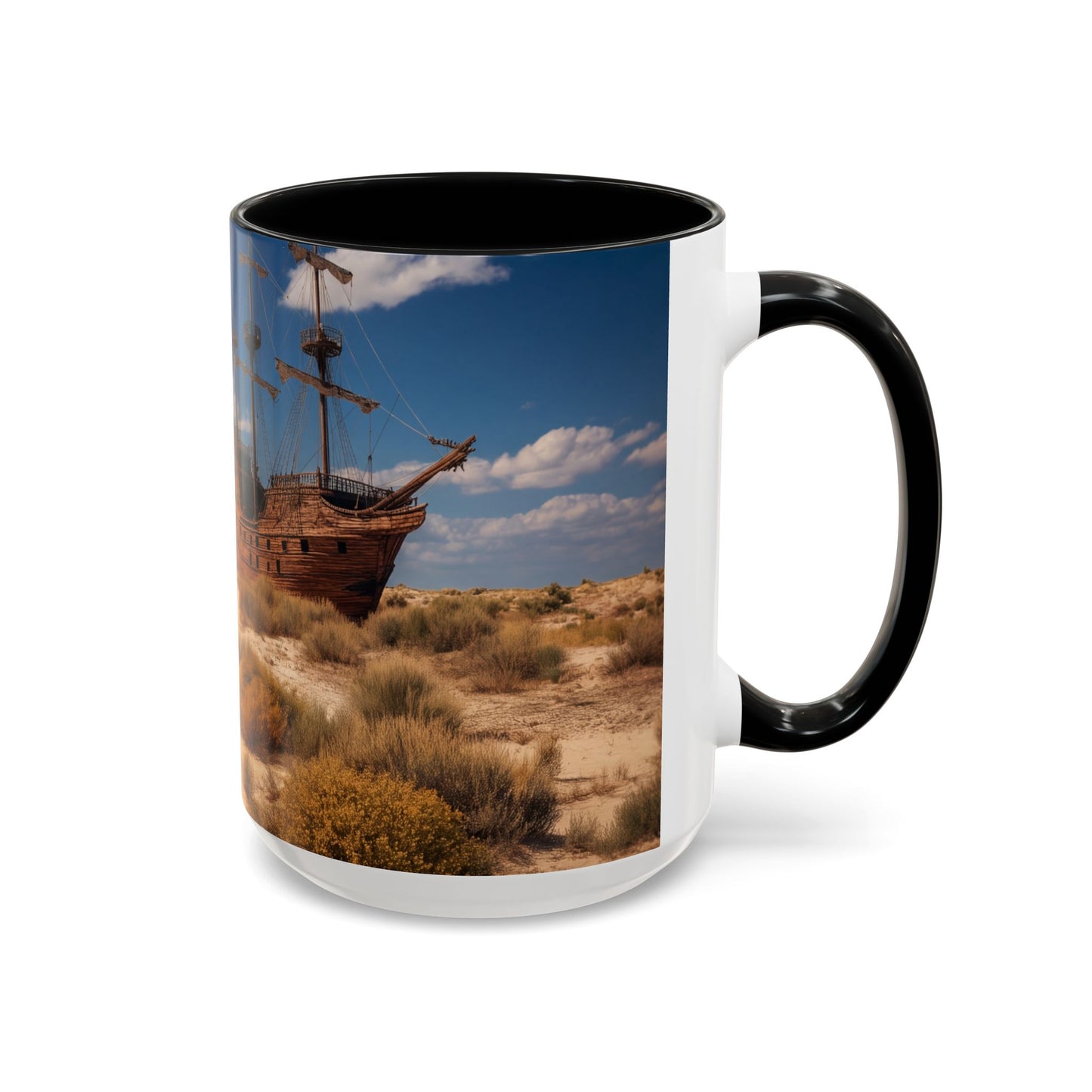 Desert Shipwreck Accent Coffee Mug (11, 15oz) – Golden Sandscape Voyage