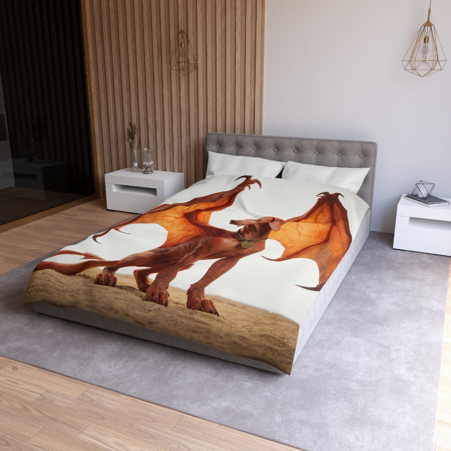 Winged Hound Duvet Cover – Amber Glow Guardian of the Hearth