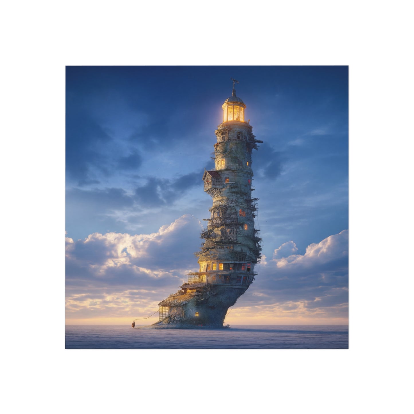 Skyborne Lighthouse Square Magnet – Twilight Beacon in the Clouds