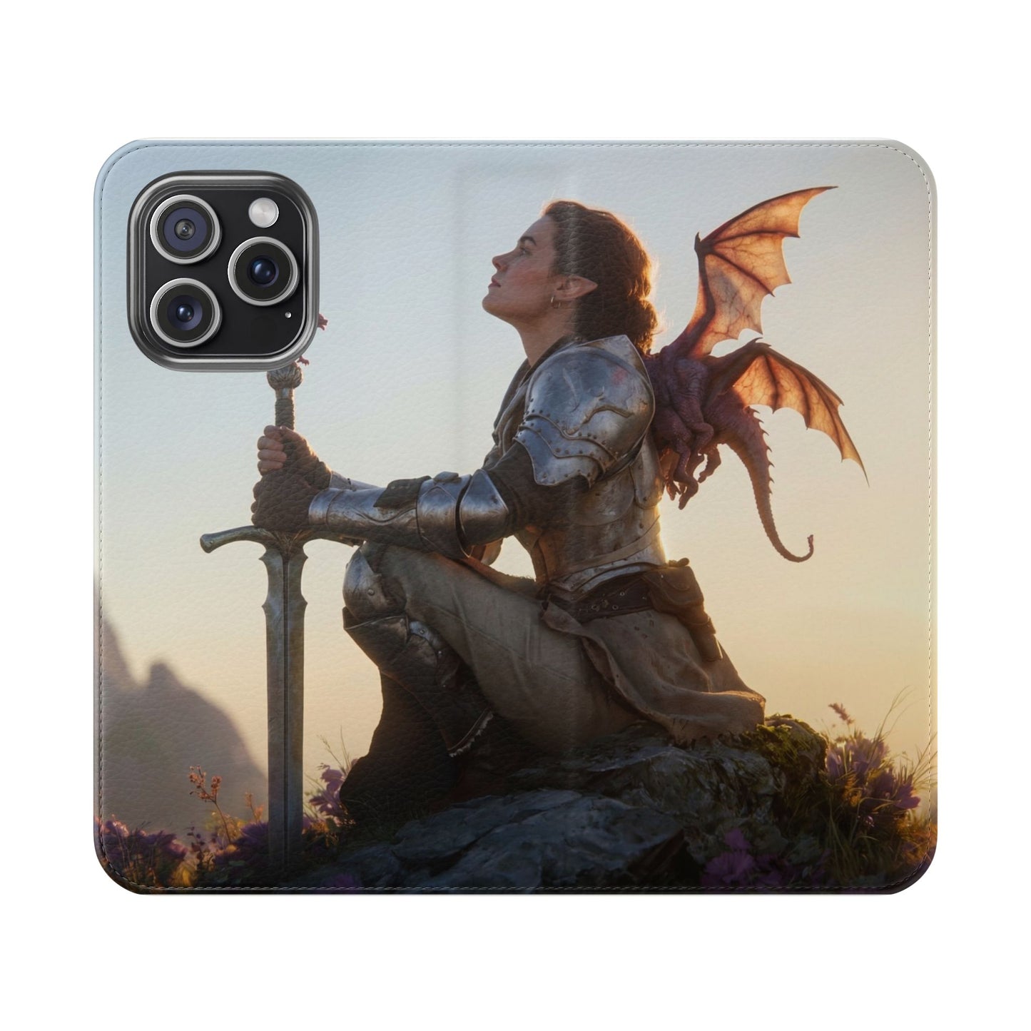 Dragon Knight Flip Cases – Sunlit Sentinel with Mini Drake and Sword